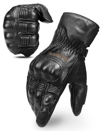 INBIKE Gants Moto Homme Hiver 100% Cuir Gants Coqués Protection pour Moto Cross Scooter Chauds Coupe-Vent Imperméables Conforts CW863(Noir,L)