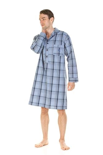 Haigman Chemise de nuit à manches longues 100 % popeline de coton pour homme Tailles M, L, XL, XXL, Gros carreaux, XL