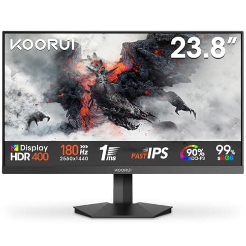 KOORUI G2421V Ecran PC Gamer 24 Pouces, 180Hz, Fast IPS, QHD 1440P Ecran Gaming, 1ms, HDR 400, Adaptive Sync,Compatible VESA 75 * 75mm, HDMI 2.0/DP1.4, Faible Lumière Bleue