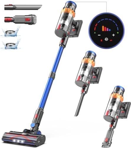 MIBODE Aspirateur Balai sans Fil, 550W/45Kpa/70Mins Aspirateur sans Fil avec écran Intelligent, Aspirateur Balai avec Mode Automatique et Brosse Anti-emmêlement pour Tapis, Sols Durs, Poils d'animaux