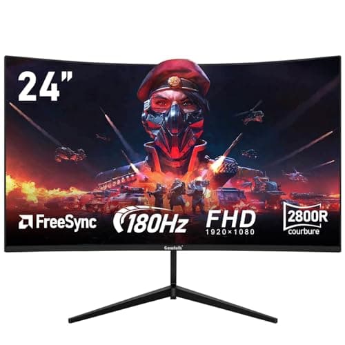 Gawfolk Écran PC 24 Pouces incurvé Gaming Moniteur 180hz, fhd 1080p 1ms sans Lunette, freesync, 100% sRGB，178 ° Angle Vue HDMI DisplayPort, Compatible avec Mural VESA75*75MM - Noir