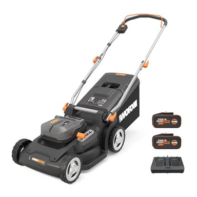 WORX Nitro - Tondeuse à Gazon sans Fil 40V - 4Ah - Surface Maximum de 500 m² - Ø37cm - Coupe jusqu'aux Bordures - 6 Hauteurs de Coupe - Livrée avec 2 Batteries et Chargeur - WG737E