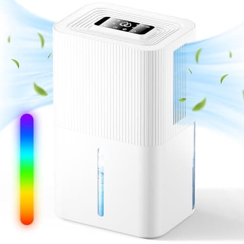 2700ML Déshumidificateur d'air Efficacité Deshumidificateur d Air Silencieux Efficacité avec Dégivrage Automatique,Lumières 7Colorées,Fermeture automatique,6-10h Minuterie,Chambres et salles de bains