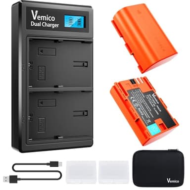 Vemico LP-E6 Batterie 2 Paquets 2100mAh et Chargeur LCD pour LP-E6 LP-E6N EOS 5D Mark II, 5D Mark III, 5D Mark IV, 5DS R, 6D, 6D Mark II, 7D,7D Mark II, 60D, 70D, 80D, 90D, R, R5, R6, Ra