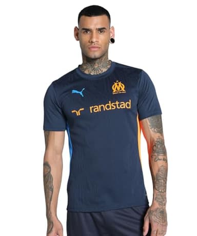 PUMA Maillot d’entraînement Olympique de Marseille Homme S Club Navy Fluro Orange PES Blue