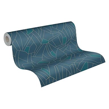 A.S. Création Papier Peint Géométrique New Life Papier peint intissé 10,05 m x 0,53 m Bleu Pétrole Beige Fabriqué en Allemagne 37677-2