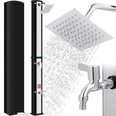 Douche Solaire 40L, 225cm, Douche de Jardin Solaire, Douche de Piscine avec Pommeau de Douche, Douche à Pieds et Housse de Protection, sans Raccordement Électrique, Température de l'Eau jusqu'à 60°C