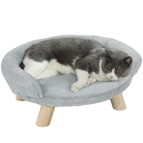 PawHut Canapé pour Chien lit pour Chien Chat Animal Domestique Amovible Lavable revêtement en Peluche Pieds en Bois de pin Solide 47 x 40 x 20 cm Gris