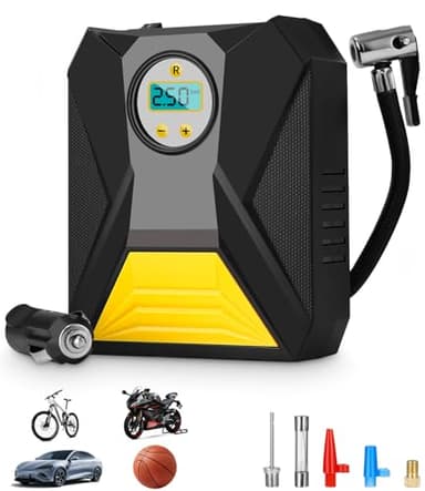 Toaren 12V Gonfleur Pneus Voiture Compresseur à Air Portatif Compresseur d'Air électrique avec Adaptateurs De Buse,Lumière LED Pompe à Air électrique, Arrêt Automatique, pour Voiture, Vélo, Moto