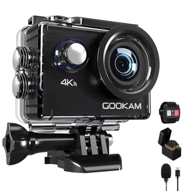 GOOKAM Caméra Sport 4K 30fps WiFi, Caméra Étanche 40M avec 170°Grand-Angle Microphone Externe 2.4G Télécommande, 2 Batteries 2 x 1050 mAh et Kit d'Accessoires - GO 2…