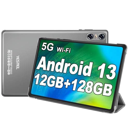 YESTEL Tablette Tactile 10 Pouces Android 13 avec 12 Go RAM + 128 Go ROM (TF 1TB), GPS, 5G Wi-FI, 8 cœurs 2.0 Ghz, Bluetooth 5.0, 5MP + 8MP, Gris