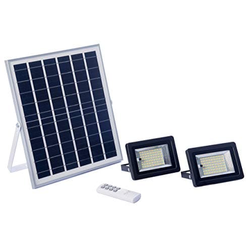 ELEDCO Projecteur Solaire, Lampe Solaire Lumière Neutre 4000K, Panneau Solaire, Batterie, Télécommande, IP65, Autonomie 8-15 heures (Lumière Neutre 4000K, 2 Lampes. 64W)