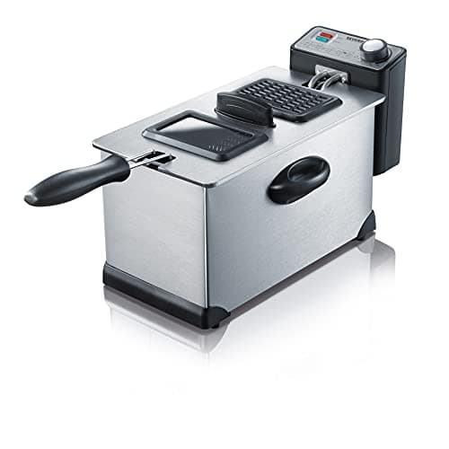 SEVERIN Friteuse 2 000 W, Friteuse électrique en inox d’une capacité de 3 L, Appareil de cuisson pour frites, légumes, viandes, poissons ou beignets, inox, FR 2431