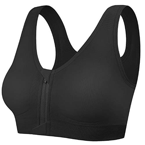 Tuopuda Soutien-Gorge de Sport pour Femme, sans Bonnet, avec Fermeture Éclair Avant et Plaquettes Amovibles pour Gymnastique, Course à Pied, Jogging, Yoga (Noir,XL)