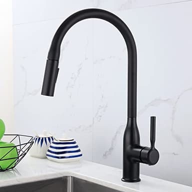 Pull Out Kitchen Faucet,Kitchen Sink Faucet 2 Types of Water Outlet Modes,Kitchen Faucets 360 Degree Swivel,Single Hole Hot and Cold Water Pull Down Kitchen Faucet,Black