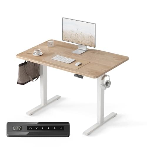 FEZIBO Bureau électrique réglable en Hauteur - 100 x 60 cm - Bureau Debout réglable avec Commande à mémoire de Forme - Planche Chêne Blanc