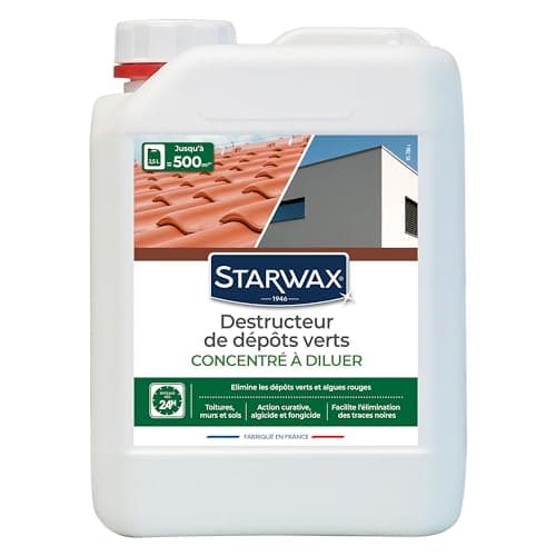 STARWAX Destructeur de Dépôts Verts Concentré - 2,5L - Idéal pour Détruire Dépôts Verts, Lichens et Algues - Action Curative - Efficace dès 24h - Sans Javel