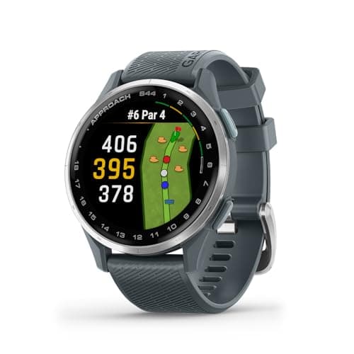 Garmin Approach® S44 Essential Golf GPS Smartwatch Écran AMOLED Fonctionnalités sur le terrain Lunette en aluminium argenté avec bracelet en silicone Twilight