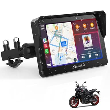 Carpuride W702 Écran Carplay sans Fil pour Moto, Portable CarPlay et Android Auto pour Moto, écran Tactile étanche de 7", Prend en Charge Bluetooth Trans, Navigation GPS, Siri.