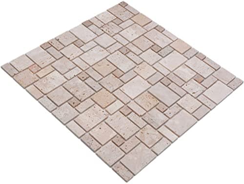 Carrelage mosaïque Travertin - Pierre naturelle - Combinaison de travertin beige - Pour le sol, le mur, la salle de bain, la cuisine, le carrelage - Revêtement de baignoire