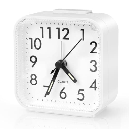 TNOMSNO Réveil à Quartz, Réveil Analogique Silencieux avec Snooze et Lumière, Portable Voyage RéVeil, Reveil a Piles pour Chambre à Coucher, Bureau, Voyage