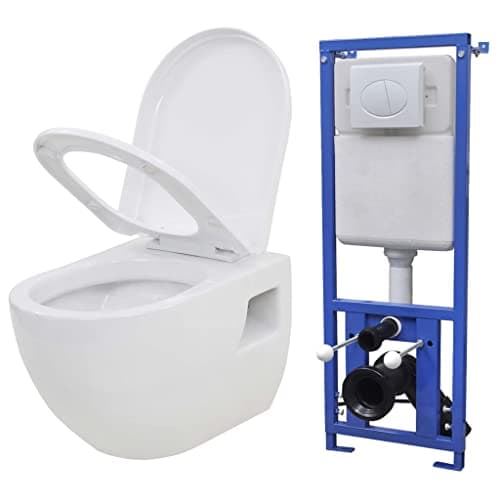vidaXL Toilette Murale avec Réservoir de Chasse Caché Céramique Salle de Bain