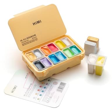 HIMI Gouache Paints Lot de 12 peintures métalliques 12 ml Design Gouache Gouache Gouache Cup Non Toxique Peinture pour toile et papier, fournitures d'art pour professionnels et débutants