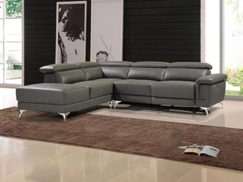 Canapé d'angle Relax électrique en Cuir PASCALINE - Anthracite - Angle Gauche