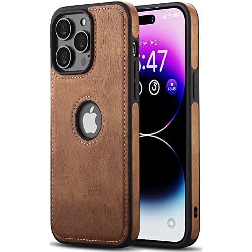 AIOVETEAB Cuir Coque pour iPhone 14 Pro Max,Premium PU Cuir, Classique De Luxe, Etui Protection élégante Et Fine Ultra-Mince Coque Compatible avec iPhone 14 Pro Max(6,7 Pouces) - Marron