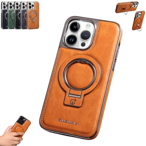 Zhongle Etui Invisible en Cuir de Luxe pour iPhone,Coque magnétique Antichoc pour iPhone avec Support Invisible intégré pour iPhone 15/14/13 Pro Max (pour Iphone 13 Pro Max,Marron)