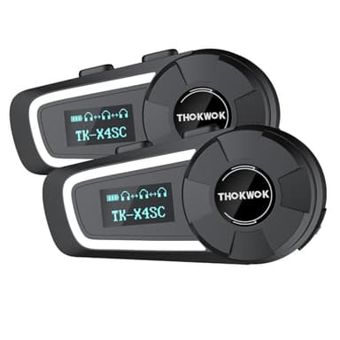 THOKWOK Intercom Moto Duo pour 6 Casques, TK-X4SC Ecouteur Bluetooth pour Casque Moto, Kit Main Libre Oreillette avec Affichage LCD/Stéréo Hi-FI/Partage de Musique, Communication Système de 2000M