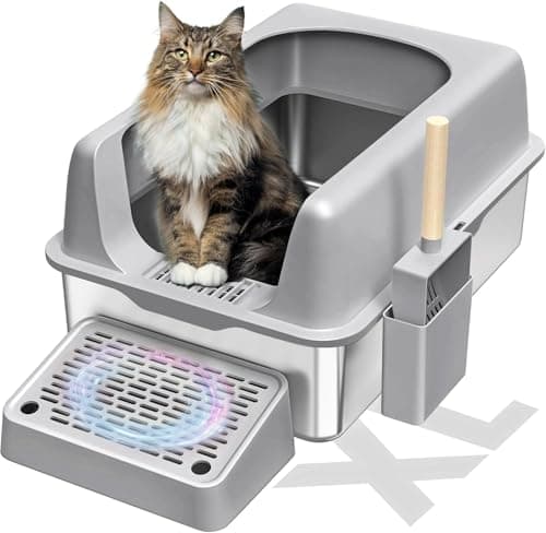 KMNSUN Bac Litiere pour Chat, XXL Bac à Litière en Acier Inoxydable, Grand pour Les Chats et Les Lapins Bac Litiere Chat, Fermeture Latérale à Haute paroi, Antiadhésive, étanche, Facile à Nettoyer