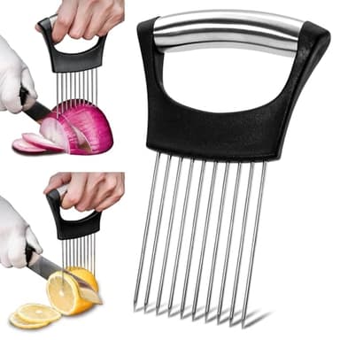 Brelet Lot de 2 Coupe Oignon Eminceur Tomate Concombre Citron Légumes Coupe Oignons Manuel en Acier Inoxydable 2024 Support à Oignons Amélioré pour Trancher Gadget Cuisine Accessoires