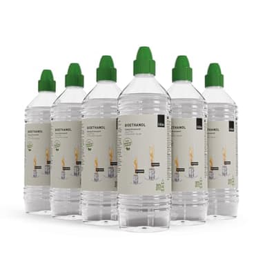 höfats - Bioéthanol Liquide Spin 900 | 1200 - Éthanol sans fumée et sans suie - 6X 1 Litre Bouteille - pour Spin 900 & 1200 Feu, cheminée de Table, Bio-Burner pour l'intérieur et l'extérieur