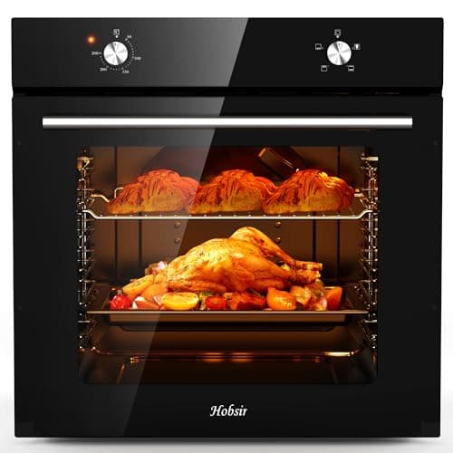 Hobsir Four électrique Encastré, Four 60cm, 65L Grande Capacité, Design Individuel Encastrable, 4 Fonctions, Max. Température 250°C, 2.2kW, Commande Simple par Bouton Rotatif
