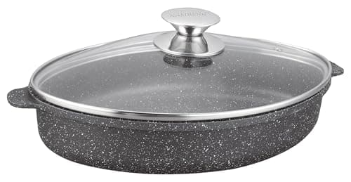Kamberg - Cocotte/Plat à four 30 x 21 x 6,2 cm - Revêtement pierre Sans PFOA/PFAS - Tous feux dont induction - 2 Litres, Noir