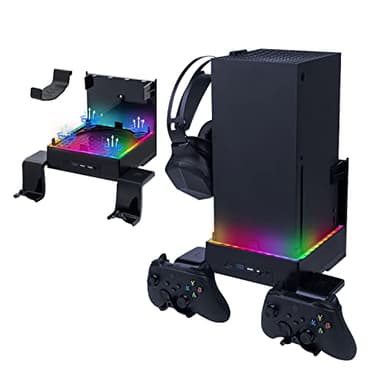Mcbazel Xbox Series X Kits de Montage Mural avec Ventilateur de Refroidissement, Support de Système de Refroidissement LED RVB avec Niveaux de Vitesse Réglables/Ports USB/Supports de Contrôleur