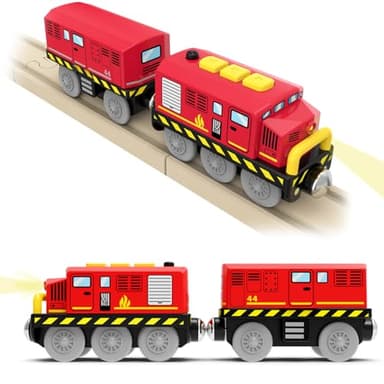 DxxD Train de Locomotives à Piles, Train Electrique Enfant pour Chemin de Fer en Bois, Voiture avec Son et Lumière, Jouet pour Voie Ferrée Compatible avec Thomas Brio, Jouet Enfant 3 4 5 6 7, Rouge