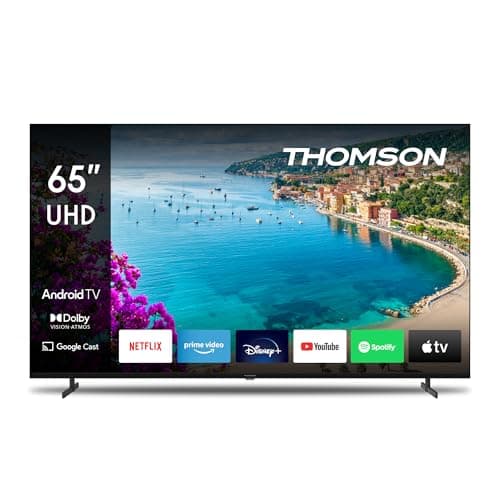 THOMSON Téléviseur 65 Pouces (164 cm) UHD Smart Android TV (WLAN, HDR, Triple Tuner DVB-C-S2-T2, Streaming, Youtube) – 65UA5S13-2023