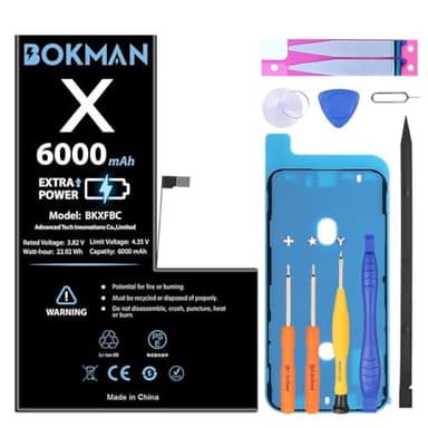 bokman Batterie pour iPhone X, Haute Capacité 6000mAh avec Tous Les Kits d'outils et Bandes adhésives