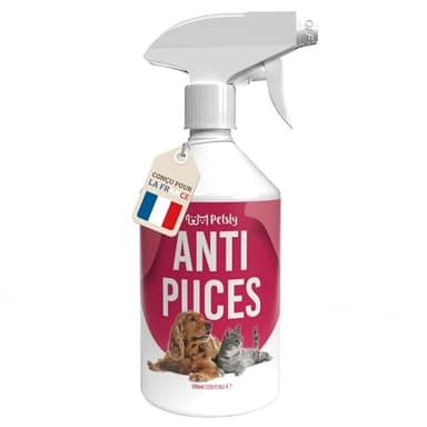 Petsly® Spray Anti Puces Chat & Chien -500ml- Non Tachant - Traitement Anti Puces, Tiques, Acariens pour la Maison, Meubles & Textiles - Spray Anti Puce Maison à l'huile de Citronnelle & Géraniol
