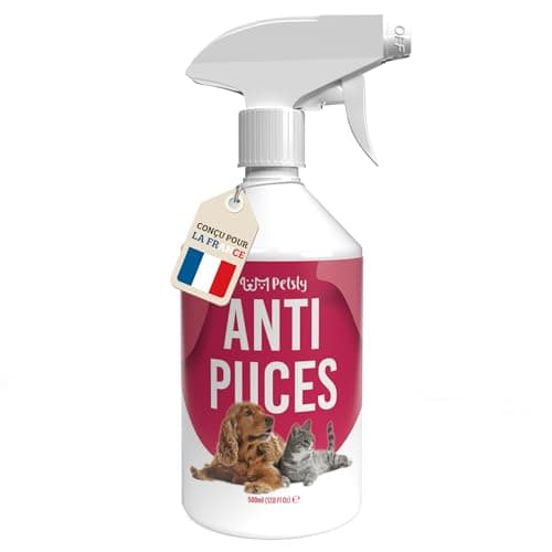 Petsly® Spray Anti Puces Chat & Chien -500ml- Non Tachant - Traitement Anti Puces, Tiques, Acariens pour la Maison, Meubles & Textiles - Spray Anti Puce Maison à l'huile de Citronnelle & Géraniol