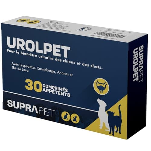 Suprapet Urolpet Chiens et Chats Bien-être des Voies urinaires 30 comprimés de 1000mg - Aliment complémentaire Naturel pour Cystite, Prostate avec Lespedeza, Canneberge, Ananas, Thé de Java