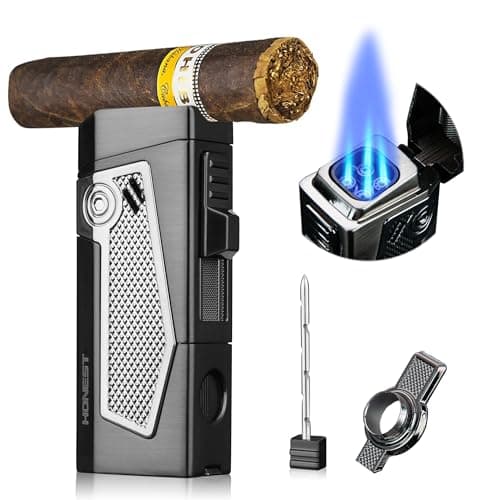 Promise Briquet Tempête Quadruple à 4 Flammes à Réaction, Coupe-Vent, Rechargeable au Butane - Idée Cadeau (Nickel Noir)