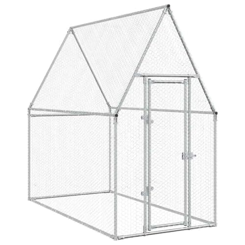 vidaXL Cage pour Poules argenté 200x100x190 cm Acier galvanisé, poulailler, enclos à Poules, poulailler avec enclos, cabane à Poules