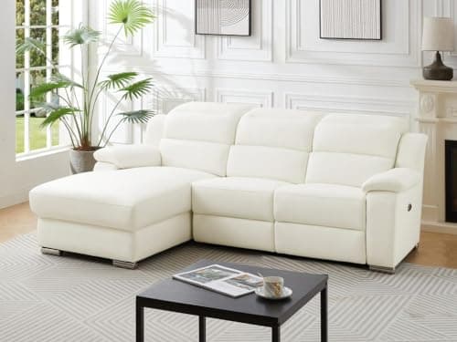 Vente-unique - Canapé d'angle Gauche Relax électrique en Cuir Blanc Arena III