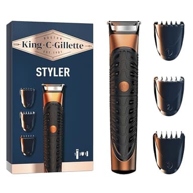 Gillette King C Tondeuse Electrique A Barbe Pour Hommes, 3 Sabots Interchangeables Pour Définir Les Contours Du Visage, Lame De Précision, Étanche, À Pile Sans Fil, Technologie Braun