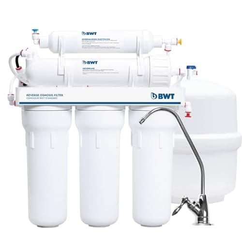BWT Standard Filtre sans pompe, osmose inverse domestique, 75 GPD, débit de 8 L-h, réservoir de 12 L, 6 étapes avec minéralisation, taux de récupération de 10-20 purcent, pression d'entrée de 3-6 bars