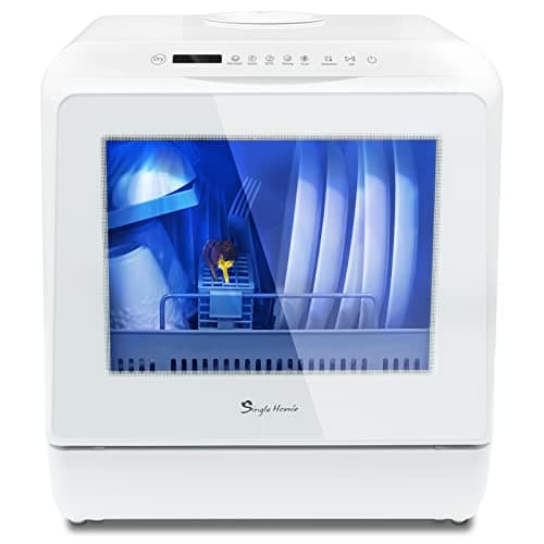 mini Lave-vaisselle de table comptoir portable, 5 programmes, deux modes d'alimentation en eau avec commande tactile, affichage à LED, lavage de fruits, installation gratuite-blanc