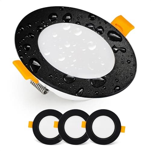 EMOS Spot LED Encastrable 230V, 5W / 500lm, Blanc chaud 3000K | Spot Salle de Bain, étanche IP54 pour l'extérieur et l'intérieur | Lot de 3 LED spots de plafond, extra plat, rond, couleur noir